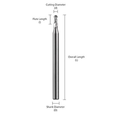 2-8 mm flüt uzunluğu, 4 mm şank çapı ve hassas işleme için 50 mm genel uzunluğu olan volfram karbid son değirmen